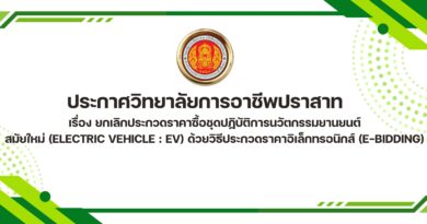 ประกาศวิทยาลัยการอาชีพปราสาท เรื่อง ยกเลิกประกวดราคาซื้อชุดปฏิบัติการนวัตกรรมยานยนต์